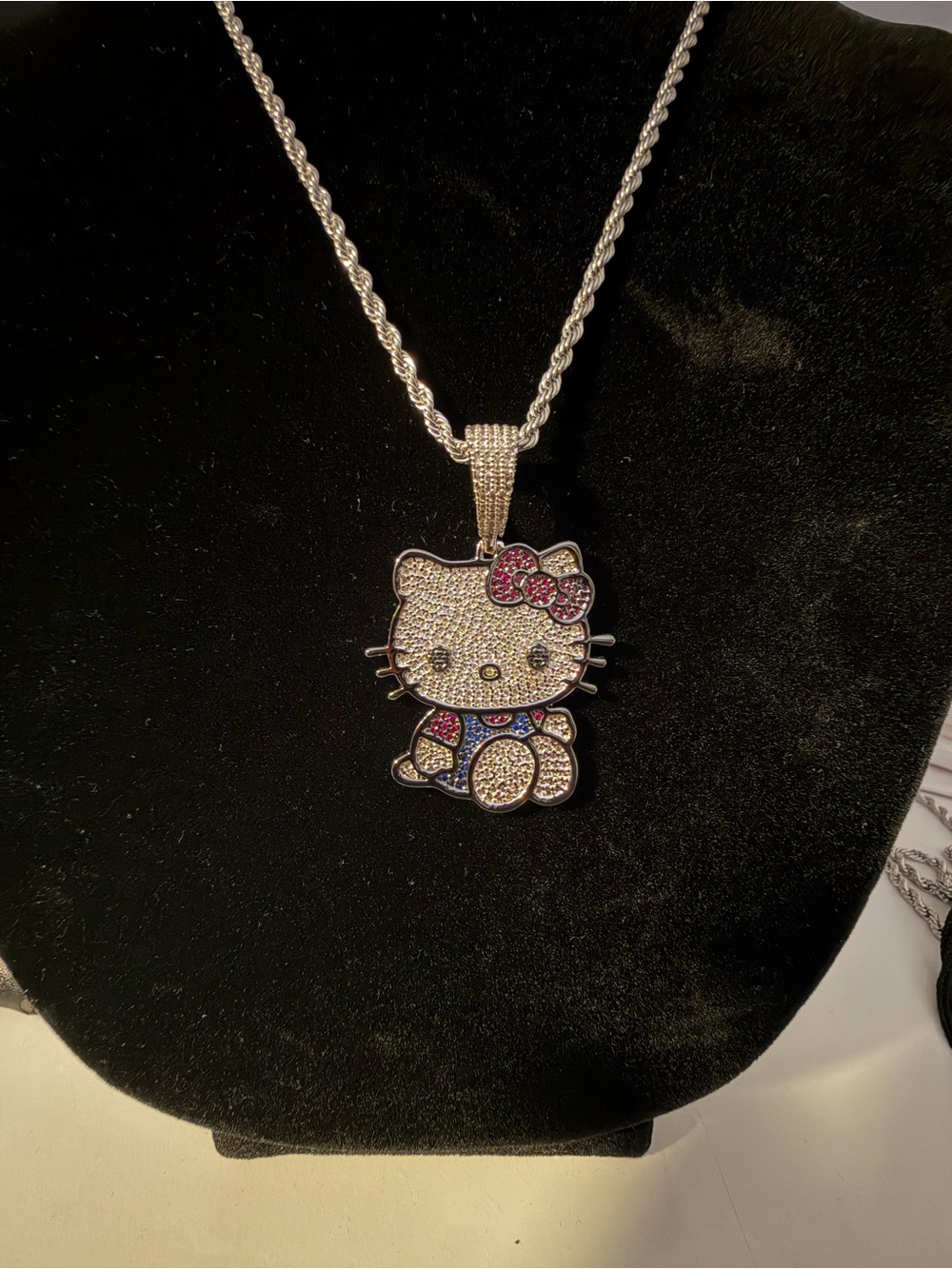 Hello Kitty Silver-Tone Pendant Necklace with Pink & Blue Accents